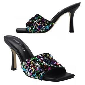 NWT Marc Fisher Danria Sequin Embellished Stiletto Heel Slip-on Dress Sandals